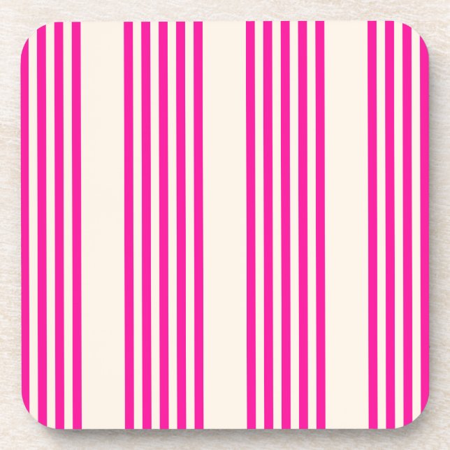 Fuchsia and beige five stripes pattern beverage coaster (Front)