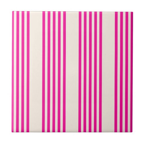 Fuchsia and beige five stripes pattern ceramic tile