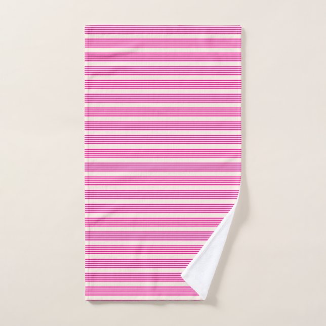 Fuchsia and beige five stripes pattern hand towel  (Hand Towel)