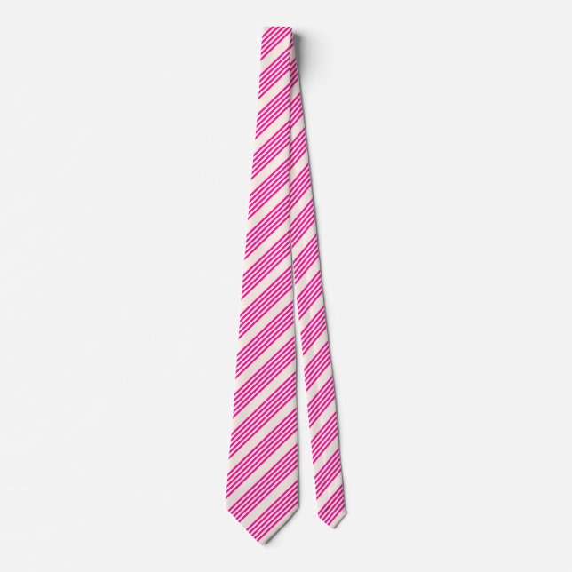 Fuchsia and beige five stripes pattern neck tie (Front)