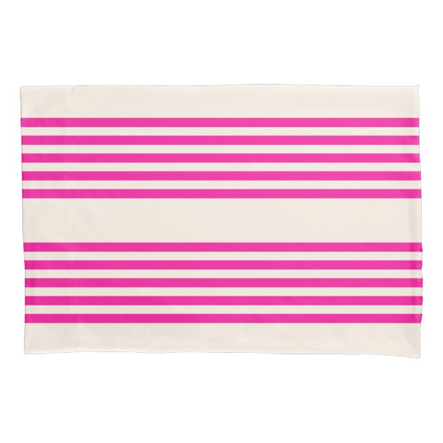 Fuchsia and beige five stripes pattern pillow case (Front)