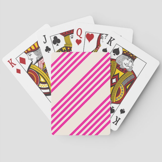 Fuchsia and beige five stripes pattern poker cards (Back)