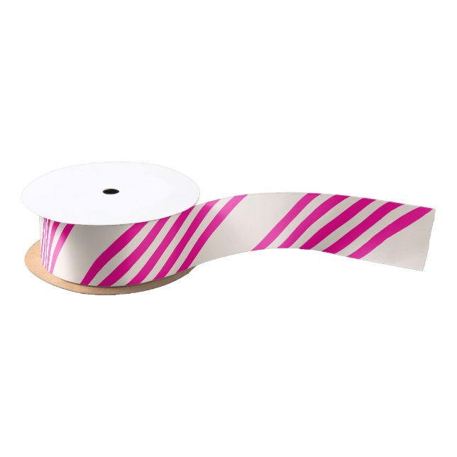 Fuchsia and beige five stripes pattern satin ribbon (Spool)