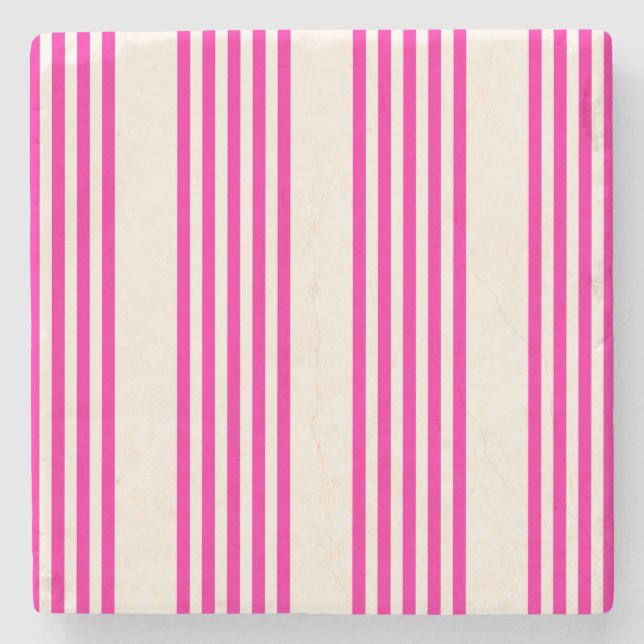 Fuchsia and beige five stripes pattern stone coaster (Front)