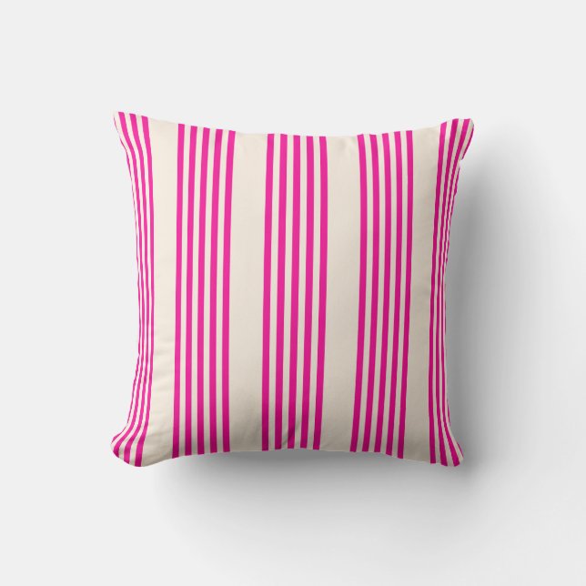 Fuchsia and beige five stripes pattern throw pillow (Front)