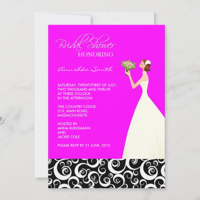 Fuchsia and Black Bridal Shower Invitations (Front)