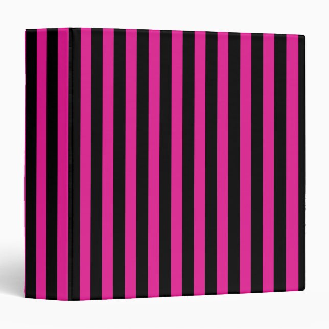 Fuchsia and black candy stripes 3 ring binder (Front/Spine)