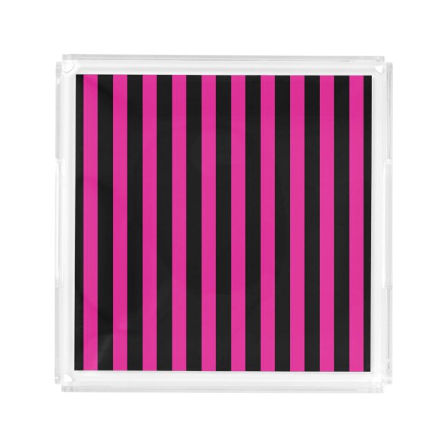 Fuchsia and black candy stripes acrylic tray (Front)