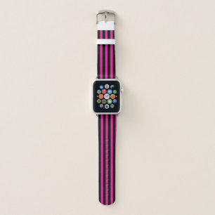 Fuchsia and black candy stripes apple watch band