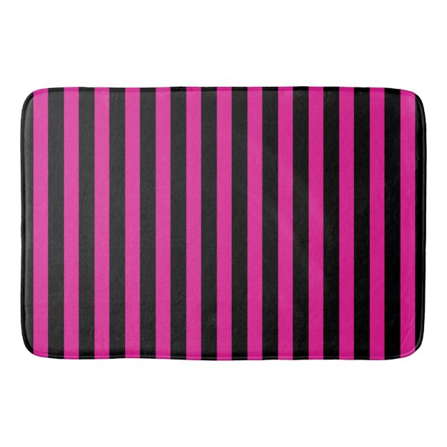 Fuchsia and black candy stripes bath mat (Front)
