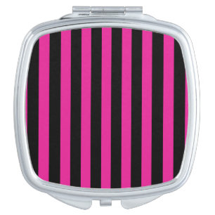 Fuchsia and black candy stripes compact mirror