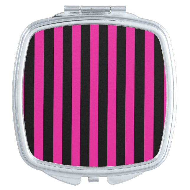Fuchsia and black candy stripes compact mirror (Front)