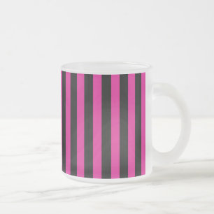 Fuchsia and black candy stripes frosted glass coffee mug