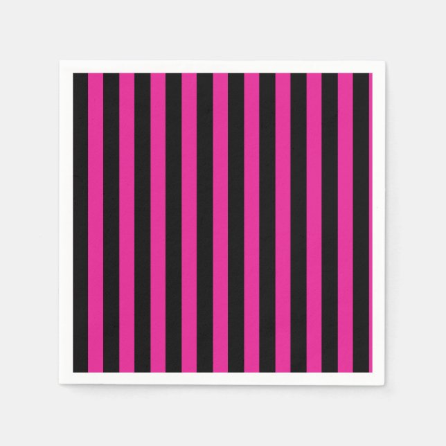 Fuchsia and black candy stripes napkins (Front)