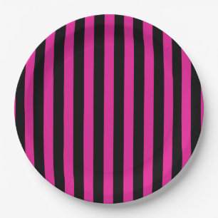 Fuchsia and black candy stripes paper plates