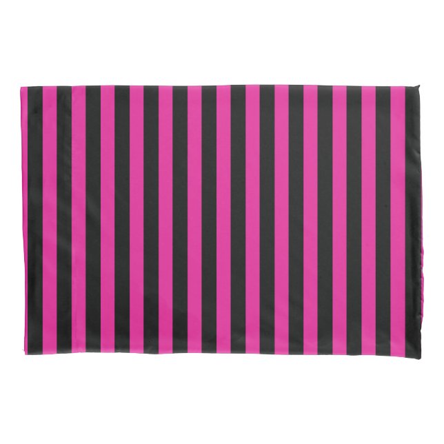 Fuchsia and black candy stripes pillow case (Front)