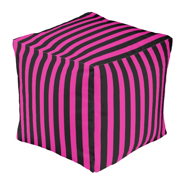 Fuchsia and black candy stripes pouf (Angled Front)