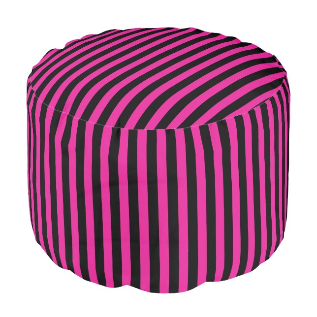 Fuchsia and black candy stripes pouf (Angled Front)