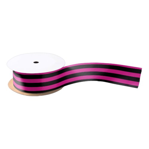 Fuchsia and black candy stripes satin ribbon