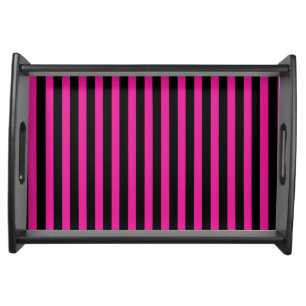 Fuchsia and black candy stripes serving tray