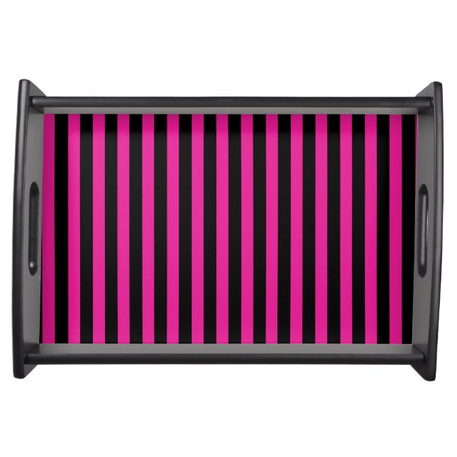 Fuchsia and black candy stripes serving tray (Front)
