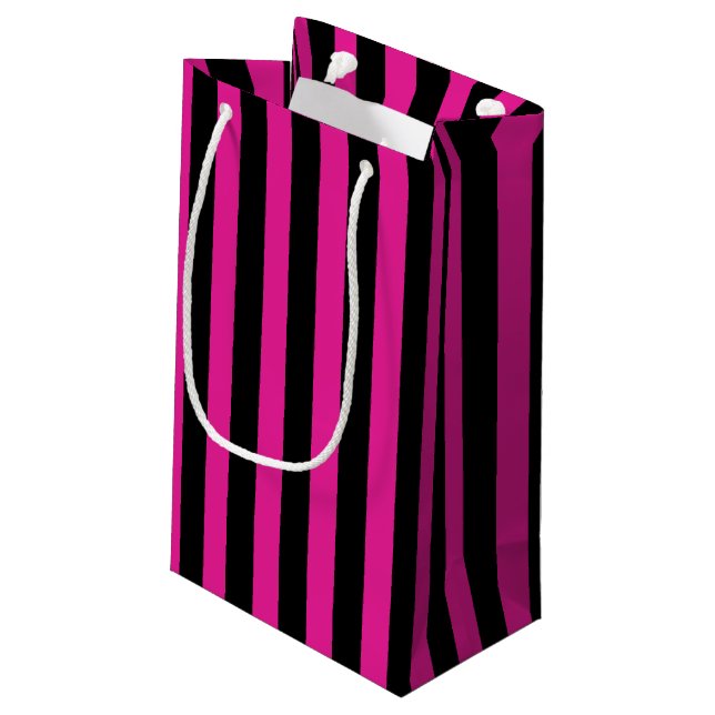 Fuchsia and black candy stripes small gift bag (Back Angled)
