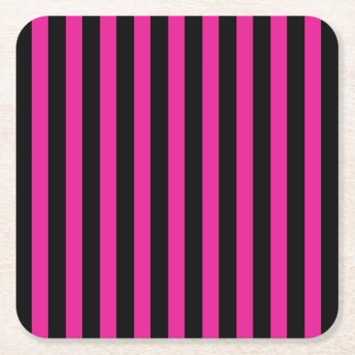 Fuchsia and black candy stripes square paper coaster