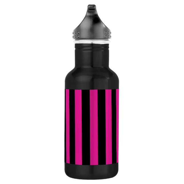Fuchsia and black candy stripes stainless steel water bottle (Right)