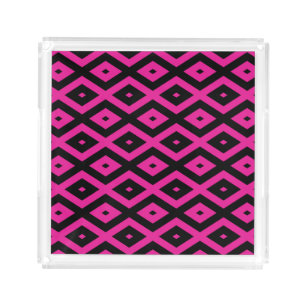 Fuchsia and black diamond pattern acrylic tray