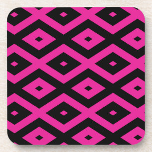 Fuchsia and black diamond pattern beverage coaster