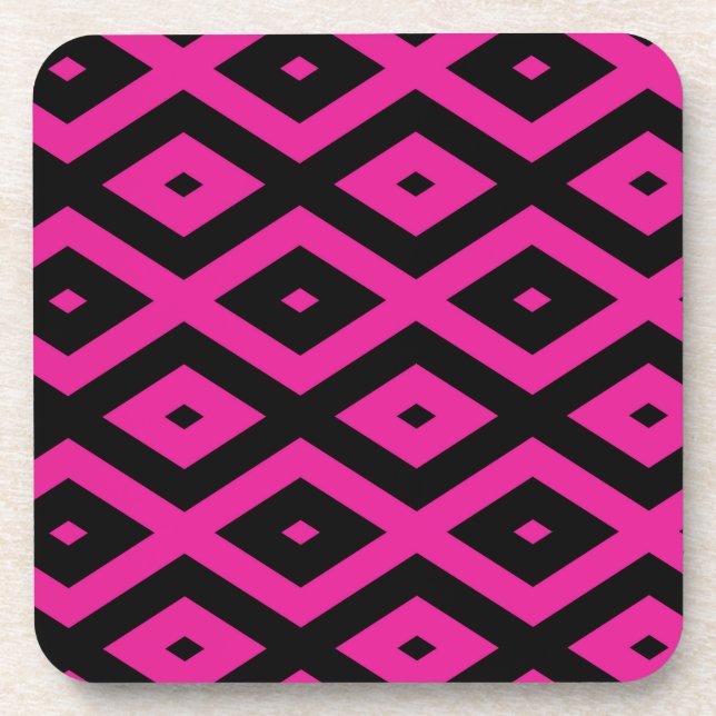Fuchsia and black diamond pattern beverage coaster (Front)