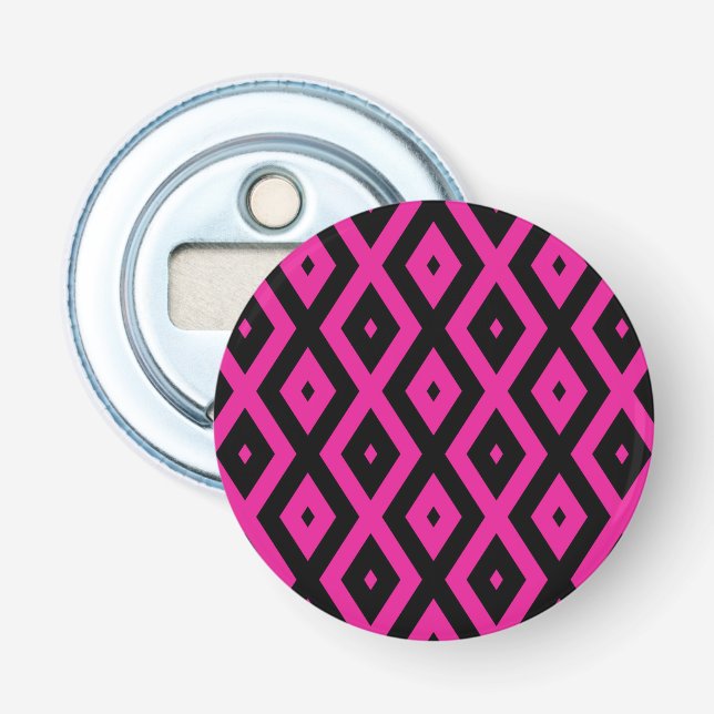 Fuchsia and black diamond pattern bottle opener (Front)