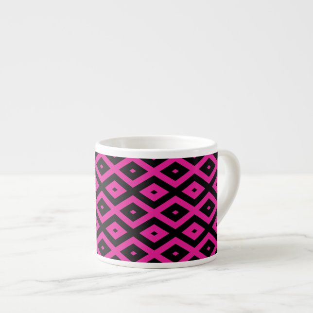 Fuchsia and black diamond pattern espresso cup (Front Right)