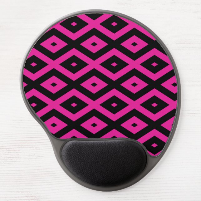 Fuchsia and black diamond pattern gel mouse pad (Front)