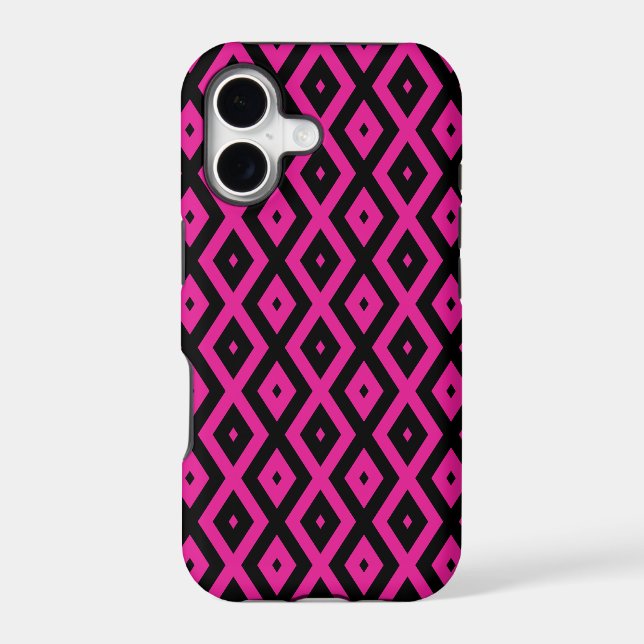 Fuchsia and black diamond pattern iphone case (Back)