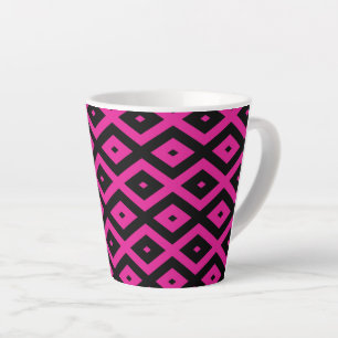 Fuchsia and black diamond pattern latte mug