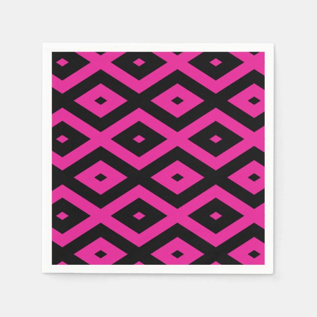 Fuchsia and black diamond pattern napkins (Front)