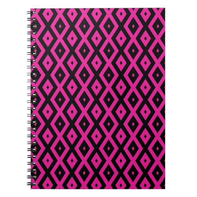 Fuchsia and black diamond pattern notebook (Front)