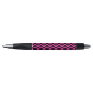 Fuchsia and black diamond pattern pen