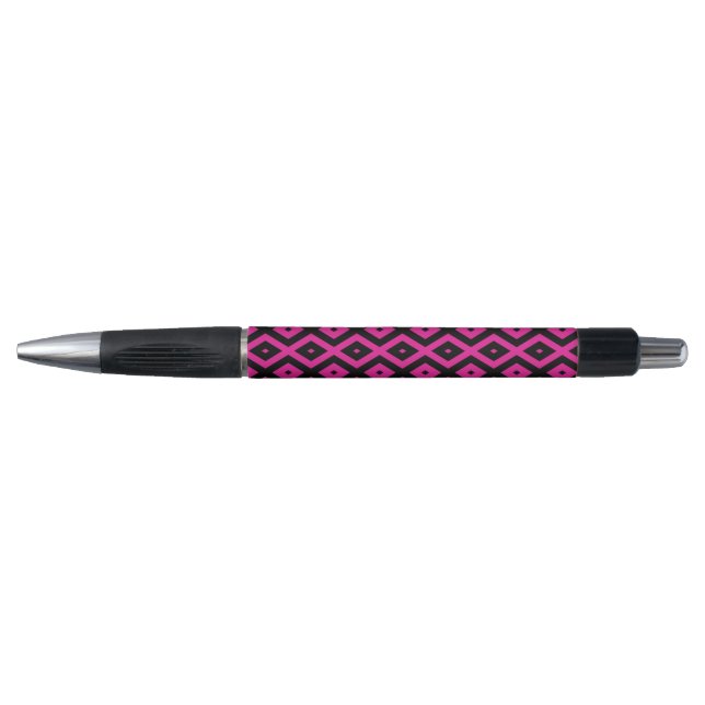 Fuchsia and black diamond pattern pen (Front)