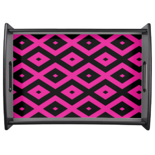 Fuchsia and black diamond pattern serving tray