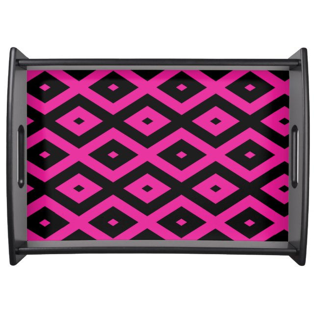 Fuchsia and black diamond pattern serving tray (Front)