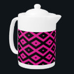 Fuchsia and black diamond pattern teapot<br><div class="desc">Fuchsia and black diamond pattern</div>