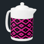 Fuchsia and black diamond pattern teapot<br><div class="desc">Fuchsia and black diamond pattern</div>