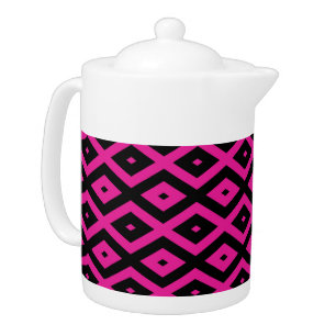 Fuchsia and black diamond pattern teapot
