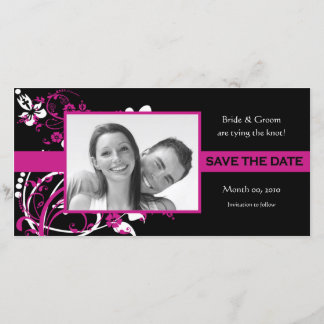Fuchsia and Black Floral Save the Date Photo Cards