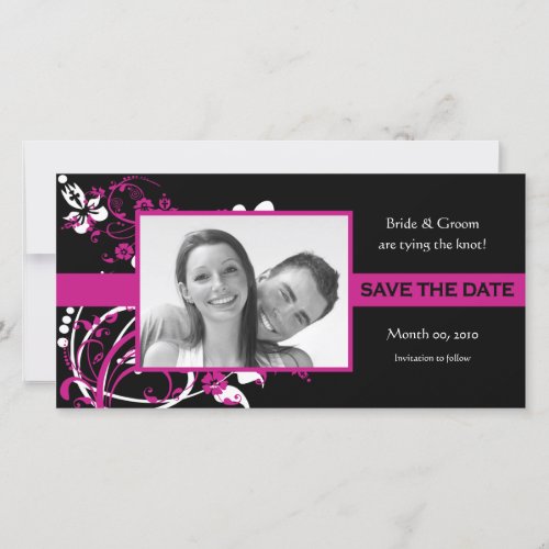 Fuchsia and Black Floral Save the Date Photo Cards