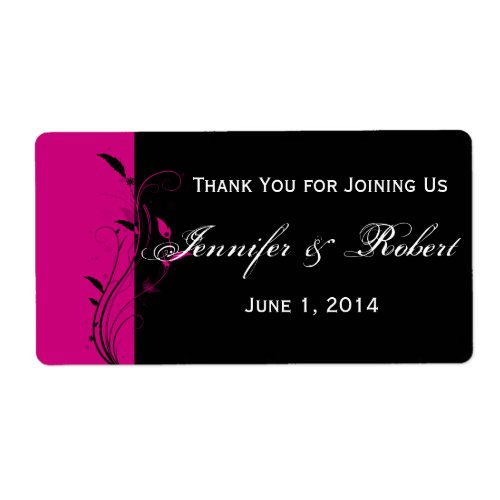 Fuchsia and Black Floral Water Bottle Label