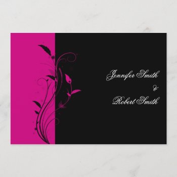 Fuchsia And Black Floral Wedding Invitation by NoteableExpressions at Zazzle