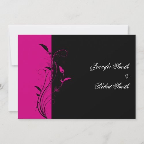 Fuchsia and Black Floral Wedding Invitation